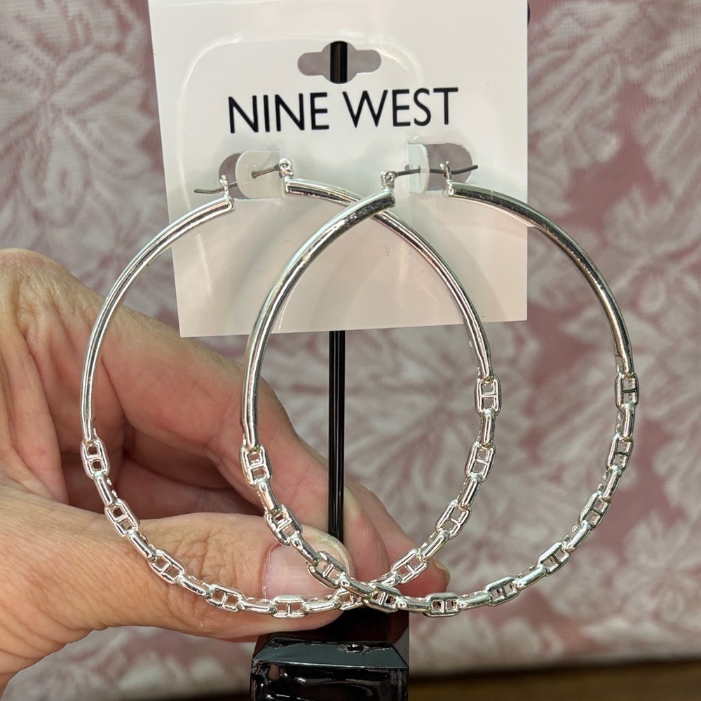 Nine West Silver Chain Detail Hoop Earrings​ - Picture 4 of 6
